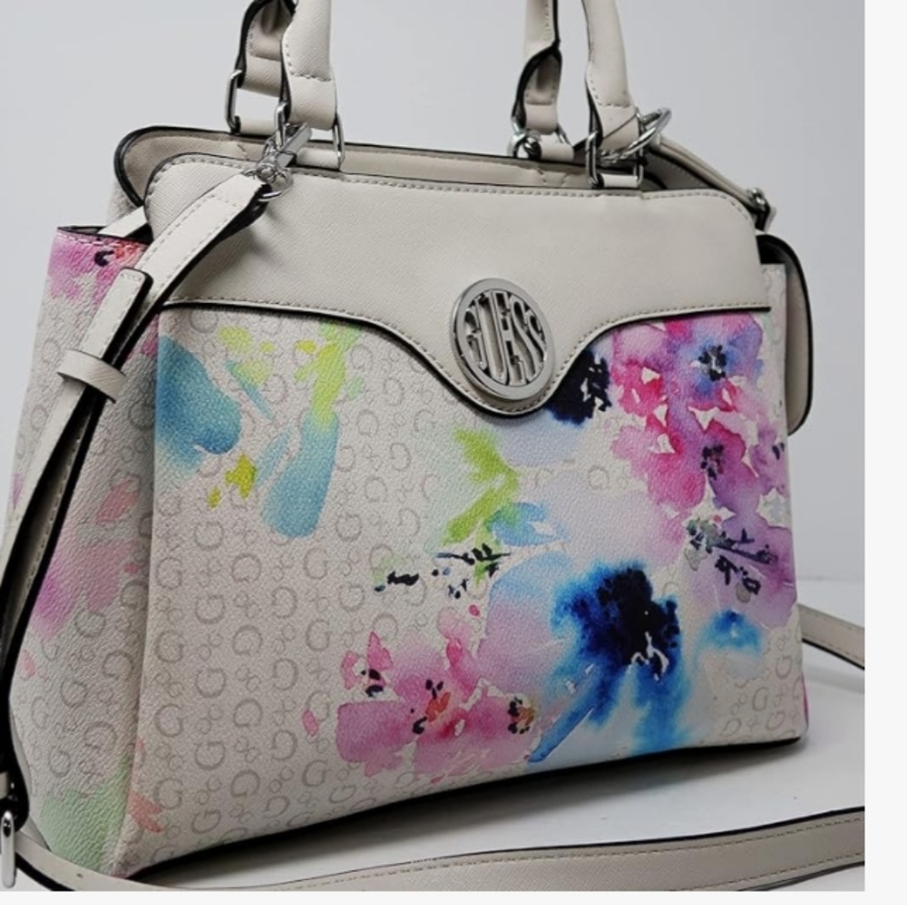 GUESS Women's Shoulder Bag - White with Multicolor Floral - Picture 2 of 5